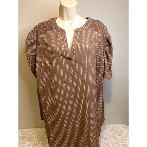 $78 NWT Adrianna Papell Plus Size 1x Brown Cream Polka Dot Short Sleeve Blouse - Picture 2 of 14